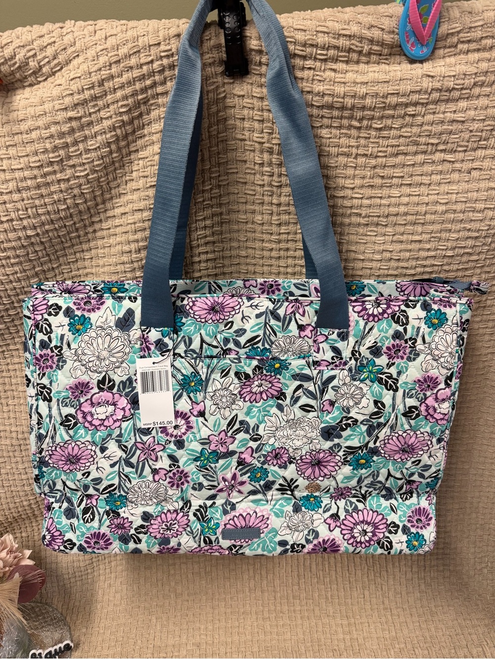 Vera Bradley Floral Quilted Tote in Teal, Purple & Blue
